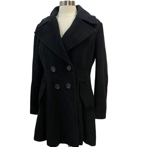 BCBGeneration Classic Black Wool Blend Winter Pea Coat SZ LARGE - Picture 1 of 14